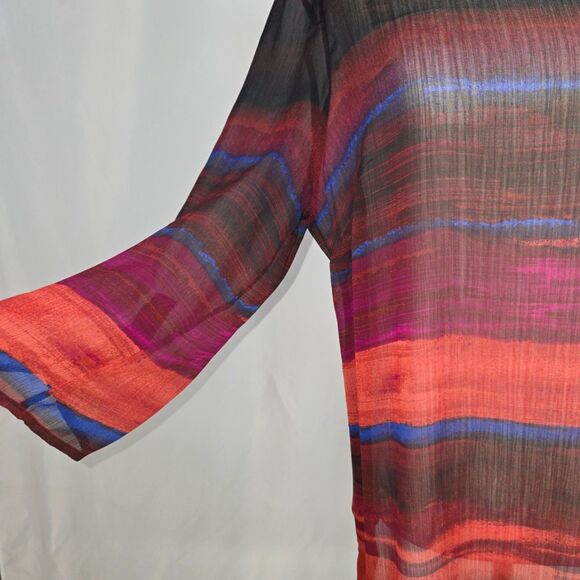 Liz Claiborne Petites Sunset Sheer Tunic Length Blouse Size Petite Large - Picture 4 of 8